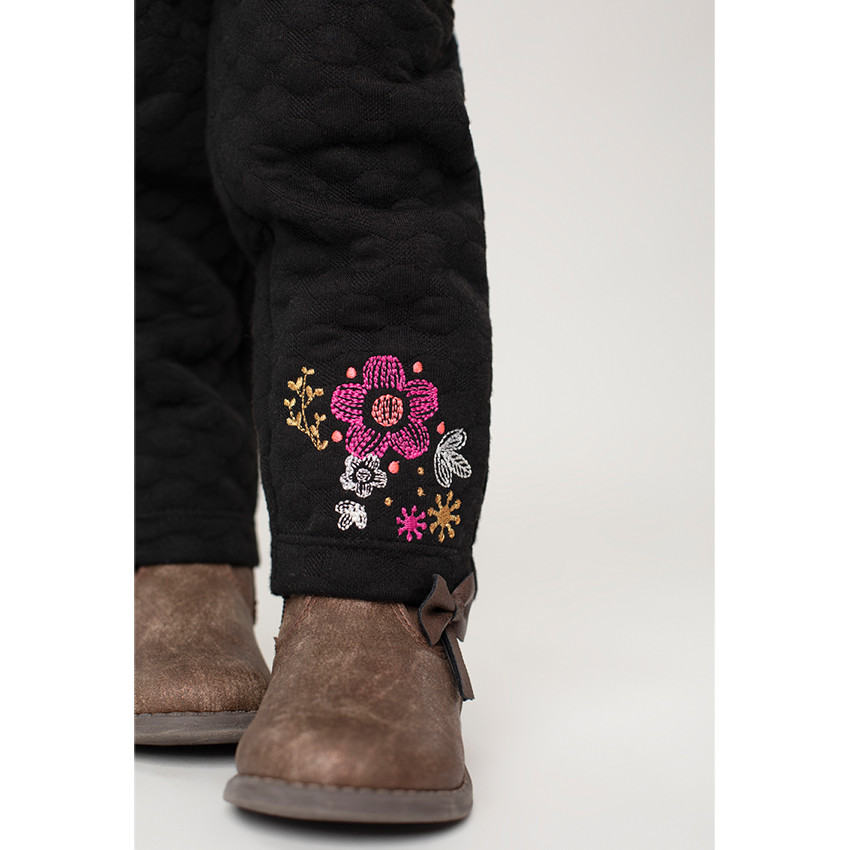Jegging en maille effet bulles avec fleurs brodées 