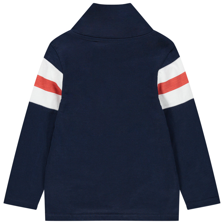 T-shirt manches longues à col croisé et bandes contrastées 