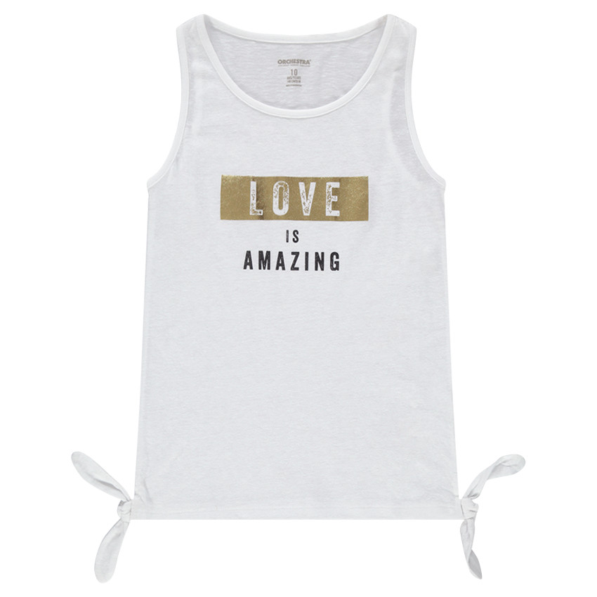 Junior - Débardeur en maille slub avec noeuds et message printé 