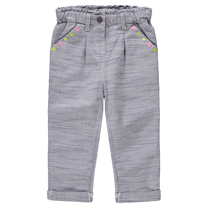 Pantacourt en coton fantaisie avec petites broderies colorées 