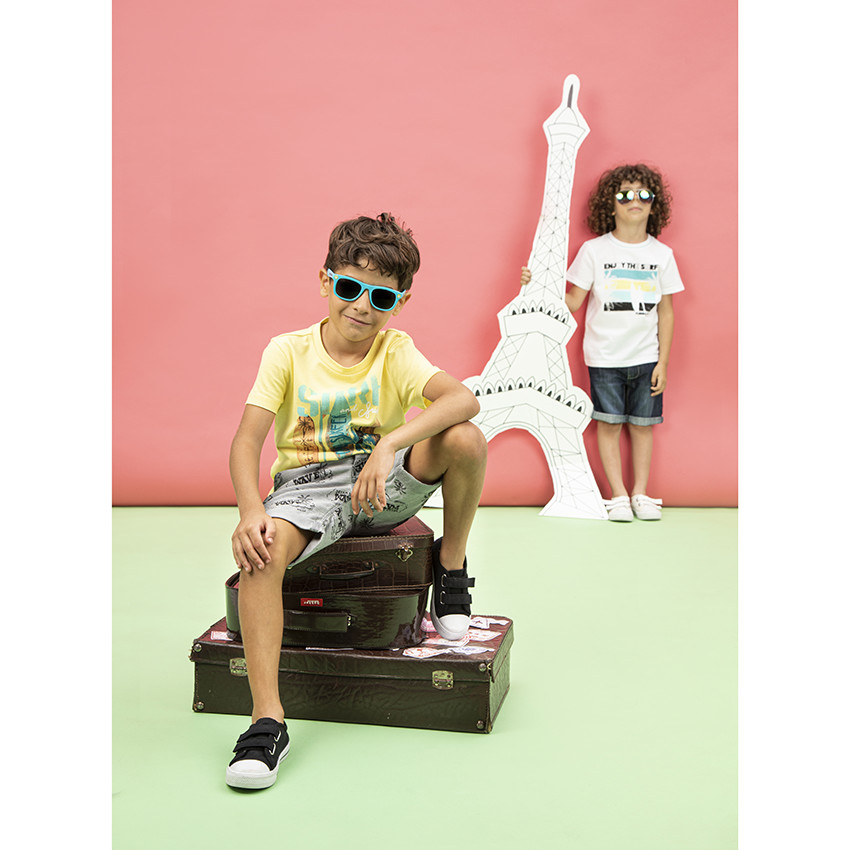 T-shirt manches courtes en maille fantaisie pint palmiers 