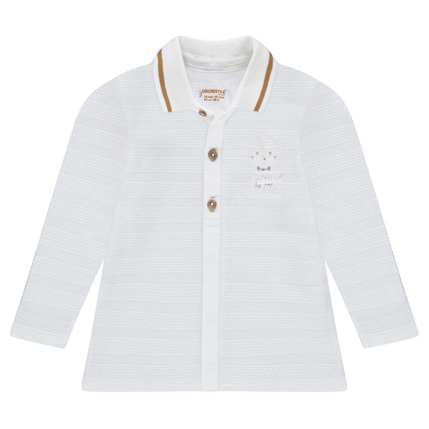 Polo manches longues effet rayé avec ourson printé 