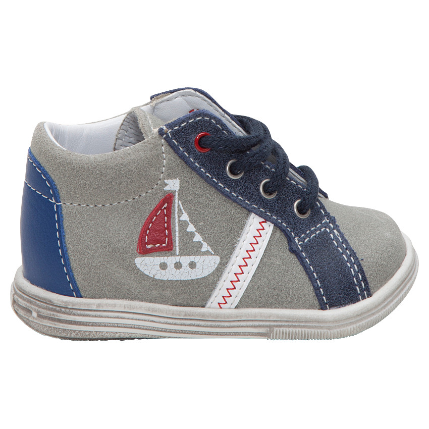 Bottillons en cuir suédé à lacets print bateau 