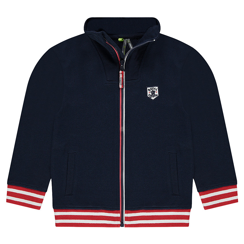 Gilet en molleton avec badge forme écusson et inscription brodée au dos 