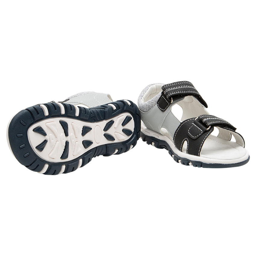 Nu-pieds bi-matière avec scratchs et semelle contrastée 