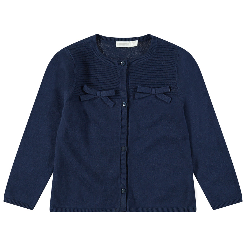 Gilet en tricot bleu marine avec noeuds plats ton sur ton 