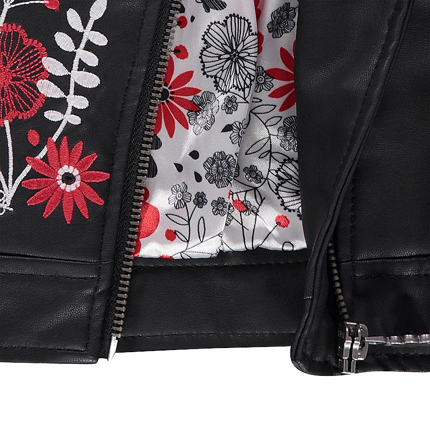 Perfecto en simili cuir avec fleurs brodées 