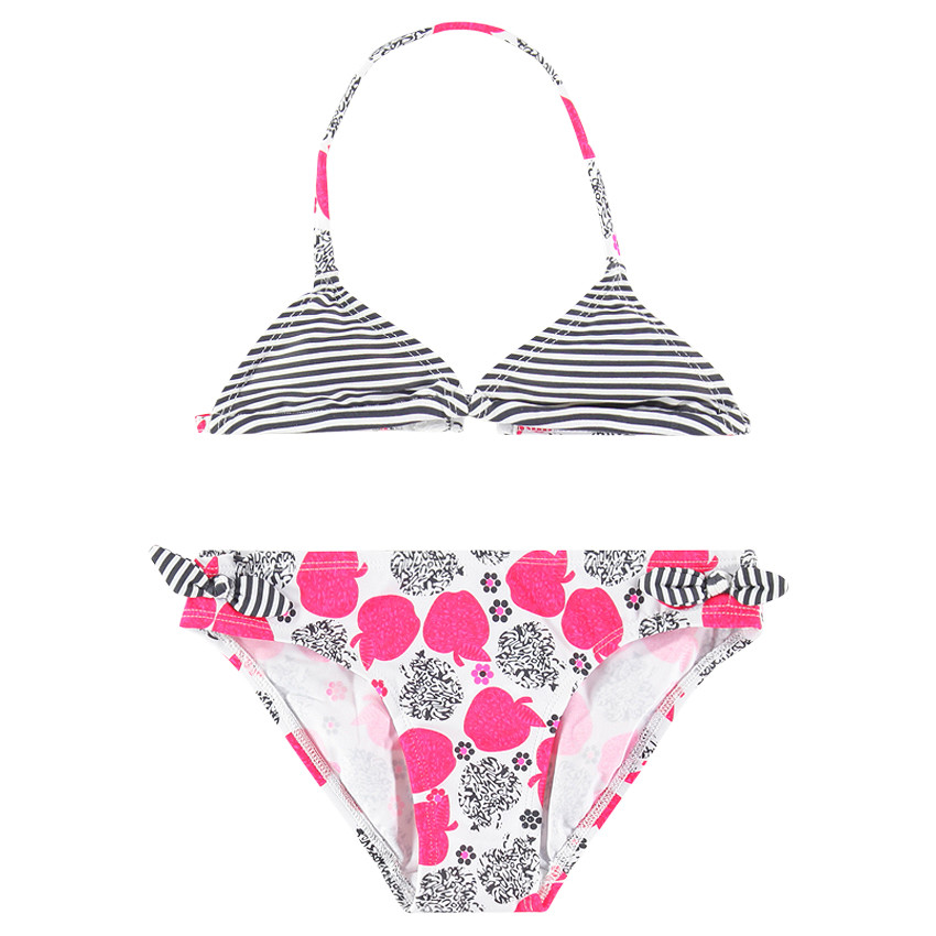 Maillot de bain 2 pièces à rayures et imprimé pommes 