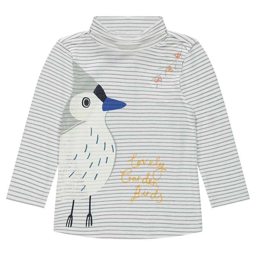 Sous-pull rayé col roulé avec print oiseau 