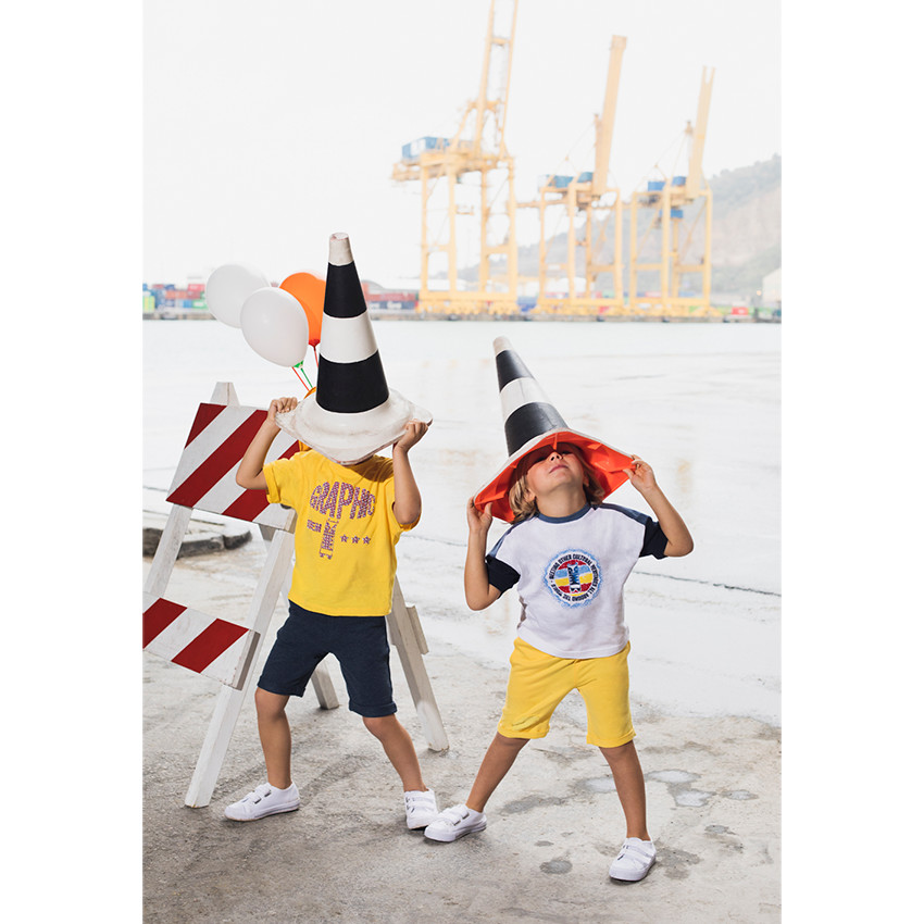 Tee-shirt manches courtes en jersey jaune avec print fantaisie en relief 