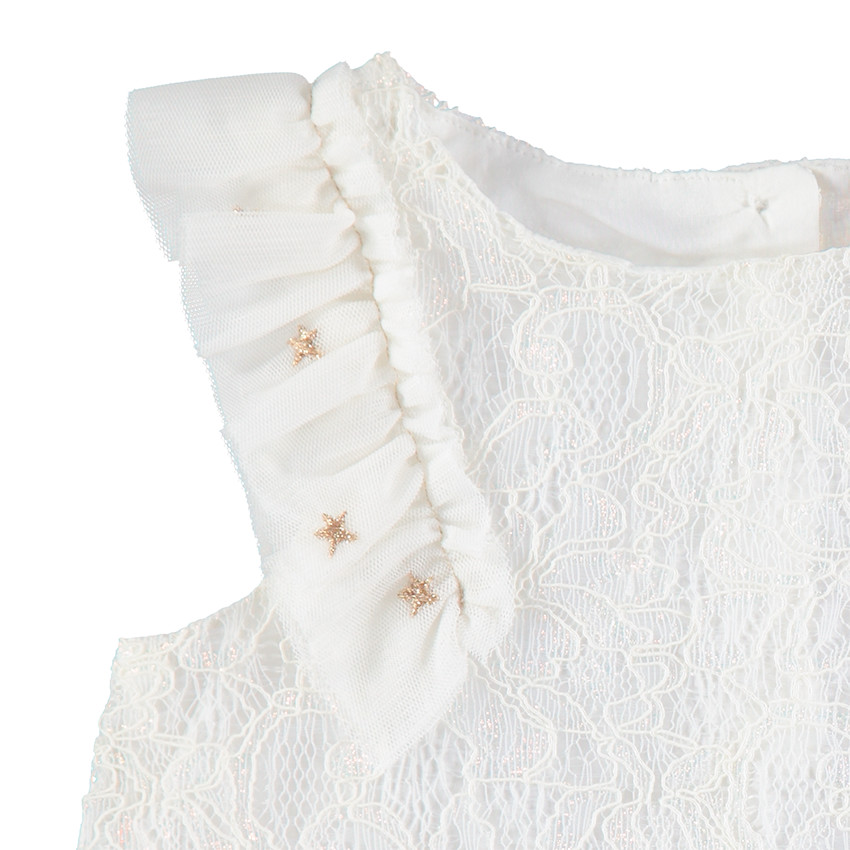 Robe de cérémonie blanche en dentelle avec manches volantées 