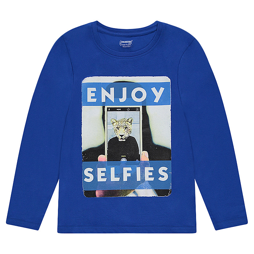 Junior - Tee-shirt manches longues en jersey uni avec print fantaisie 