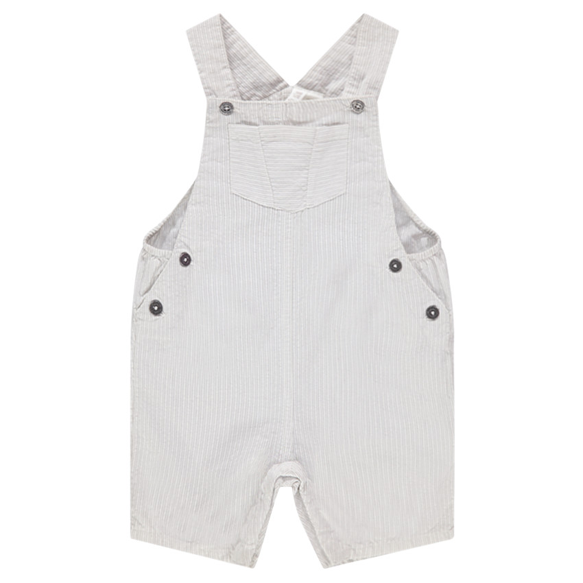 Salopette courte à fines rayures verticales en coton à poches 