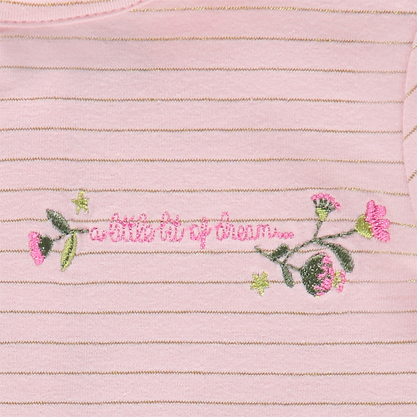 Tee-shirt manches courtes à fines rayures dorées et broderie 