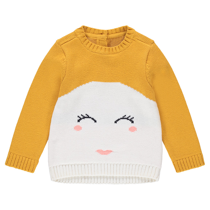 Pull en tricot bicolore avec détail visage en jacquard 