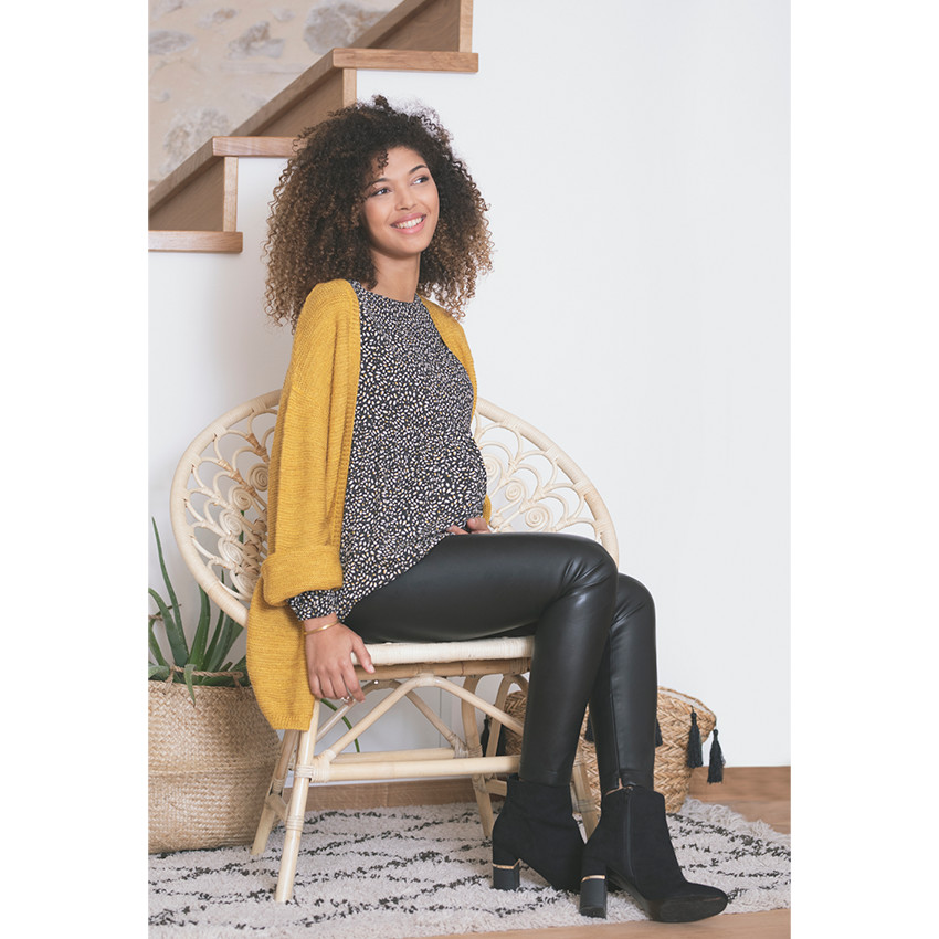 Legging de grossesse noir en simili à élastiques 