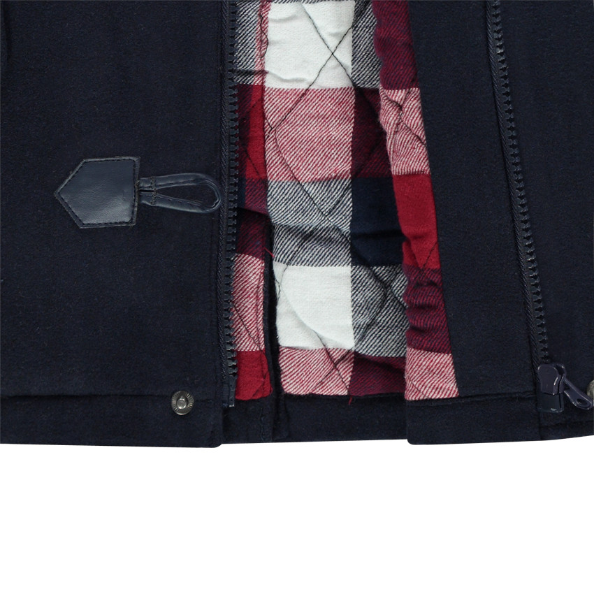 Duffle coat en drap de laine doublé flanelle avec capuche amovible 