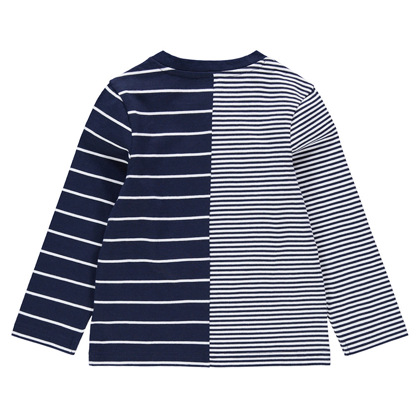 Tee-shirt manches longues à rayures et inscription en bouclette 