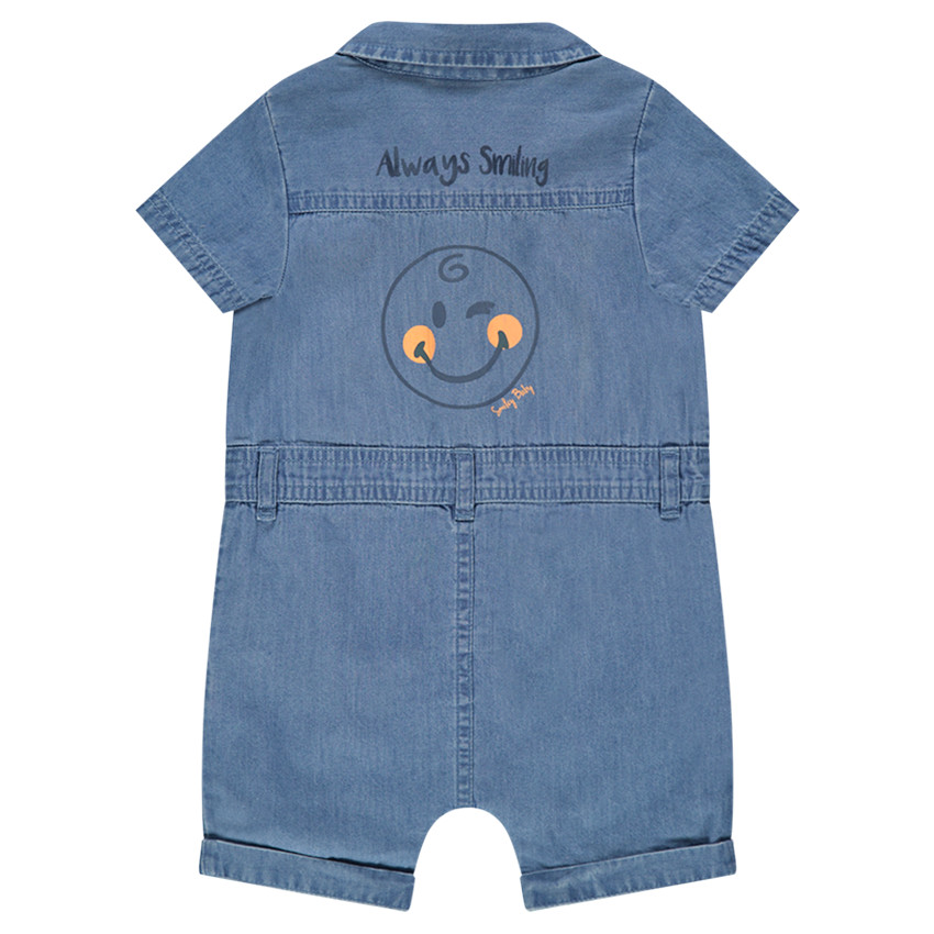 Combinaison courte en chambray avec badges et print Smiley 