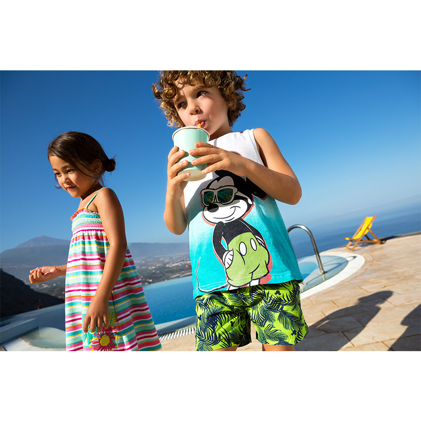 Short de bain Disney print végétal et serti Mickey 