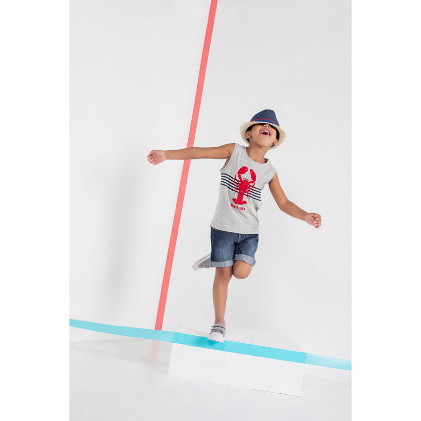 Débardeur en coton avec motif fantaisie sur fond rayé 