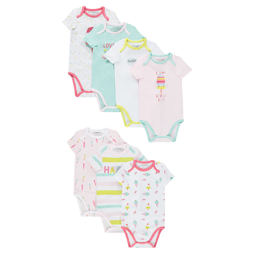 Lot de 7 bodies manches courtes en jersey avec glaces printées 