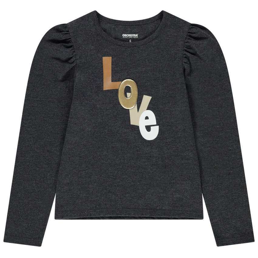 T-shirt manches longues à message printé et touche de doré 