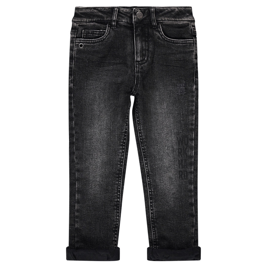 Jeans effet used et crinkle doublé jersey 