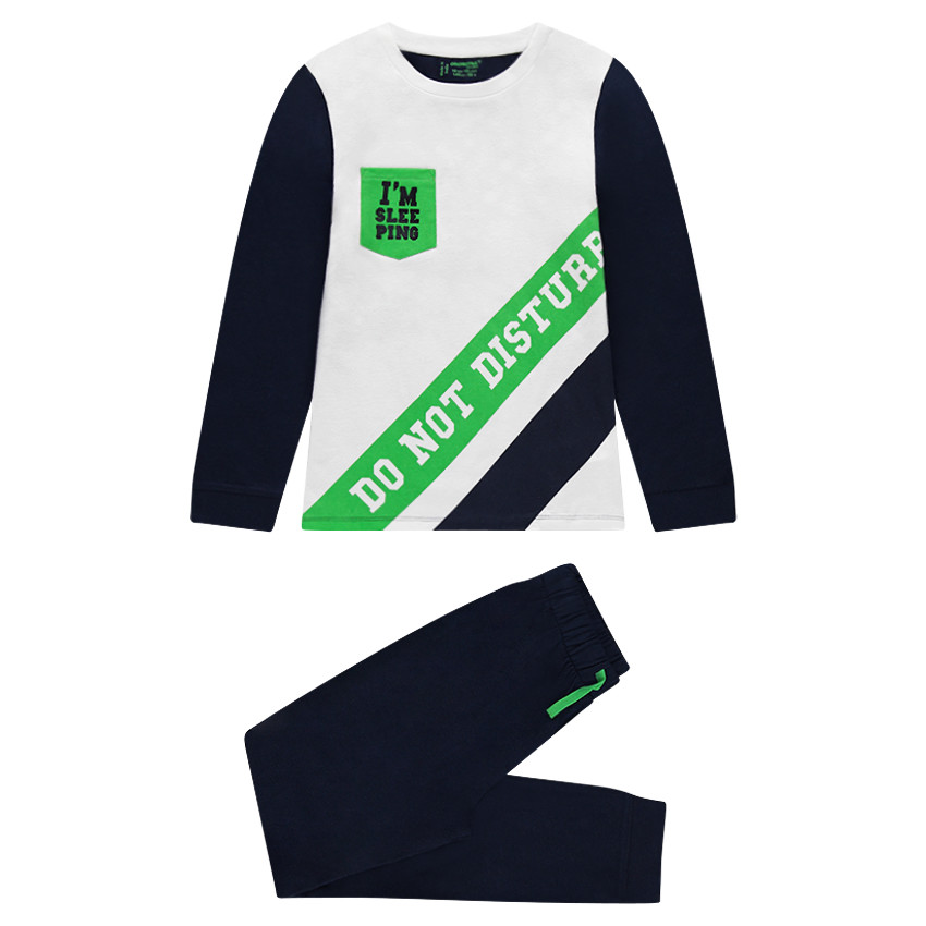 Pyjama en jersey avec bandes printées et poche 