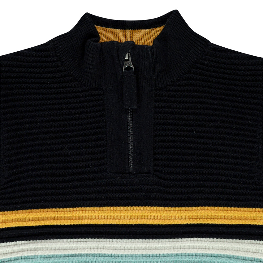 Pull en tricot ottoman à bandes contrastées et col zippé 
