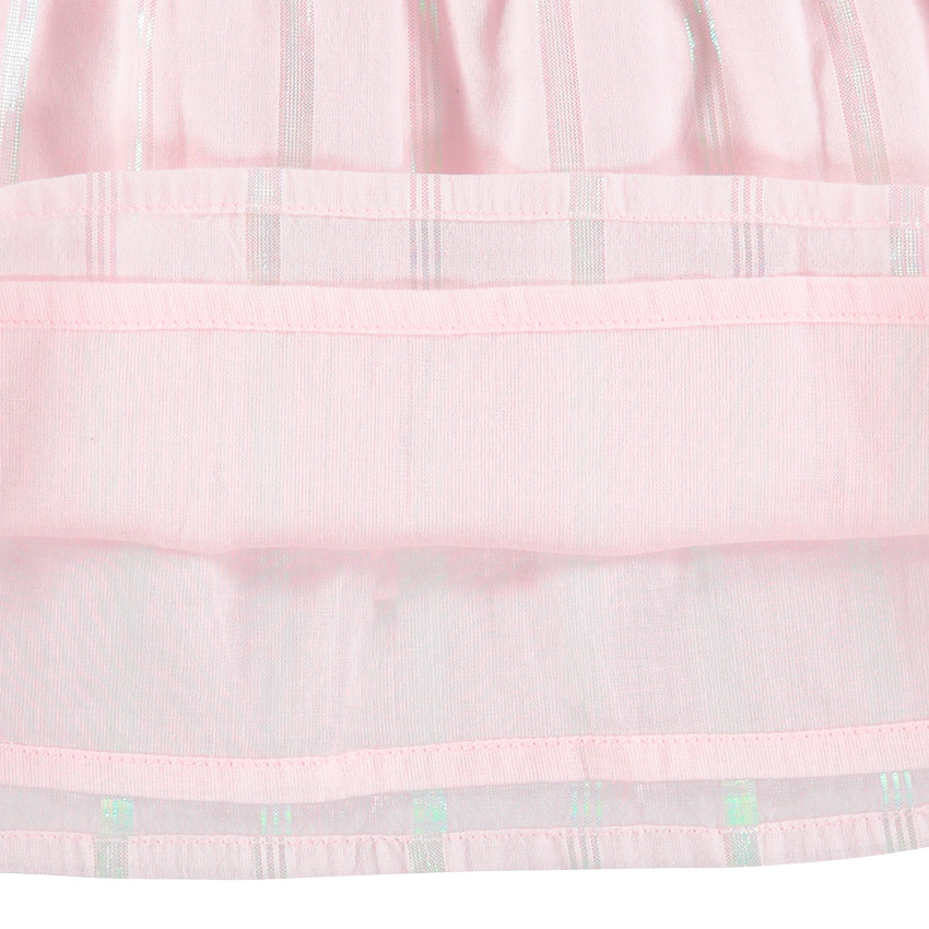 Top manches courtes à rayures iridescentes et fleurs brodées 