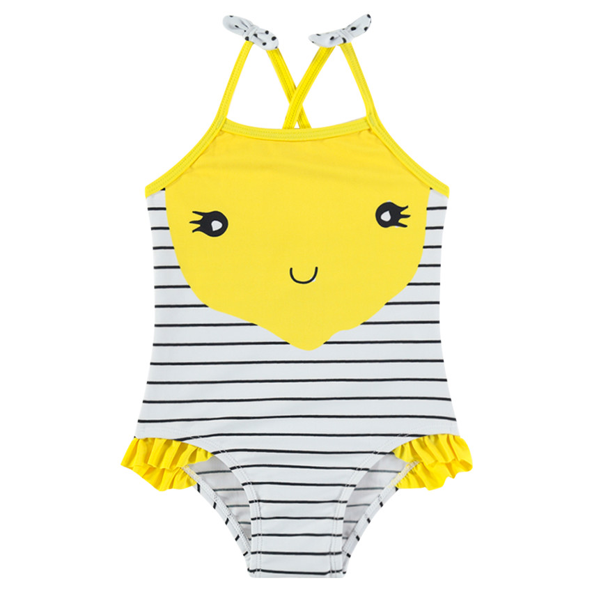 Maillot de bain 1 pièce à rayures contrastées et citron printé 