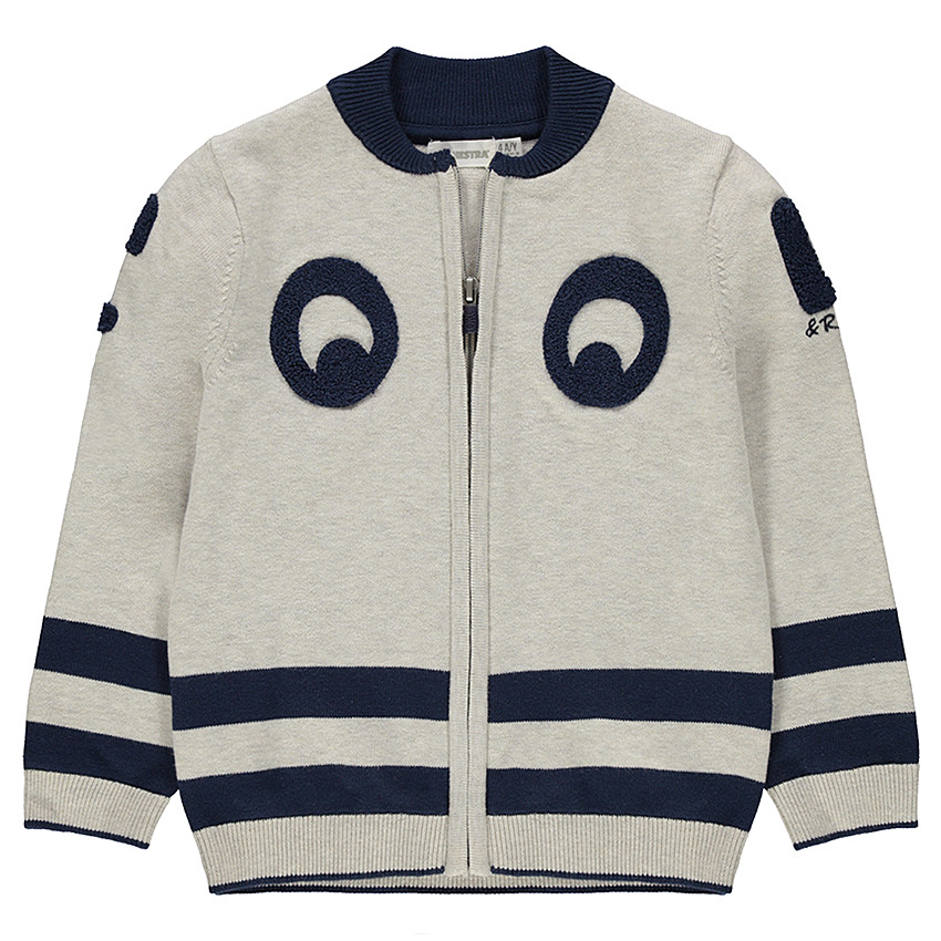 Gilet en tricot zippé avec rayures et patchs en bouclette 