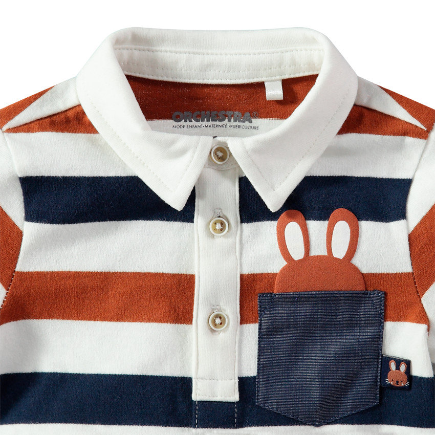 Polo manches longues avec poche print lapin et ouverture boutonnée 
