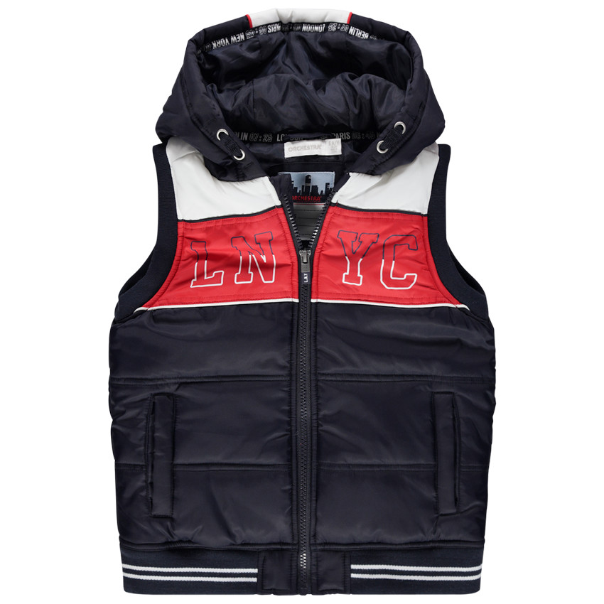 Doudoune sans manches à capuche et bandes contrastées 