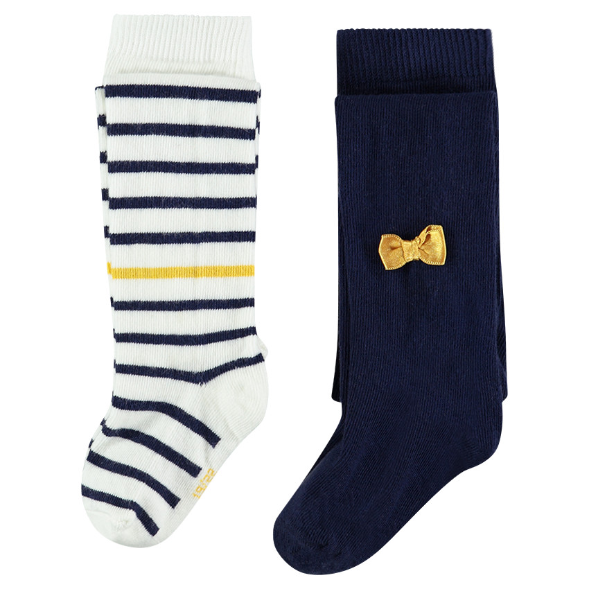 Lot de 2 collants épais imprimé / uni 