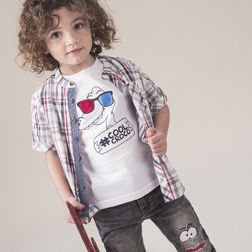 Jean souple effet used avec ceinture ajustable rayée 