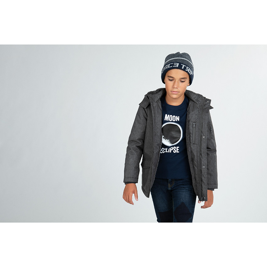 Parka chinée doublée sherpa avec capuche amovible et poches 