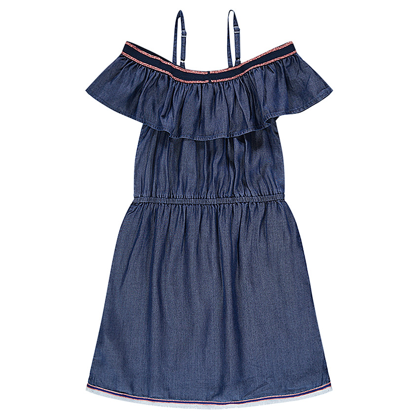 Junior - Robe en chambray à fines bretelles et volant 