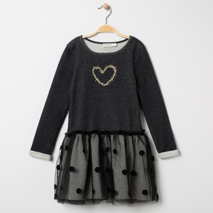 Robe de fêtes effet 2 en 1 en tulle à pois et molleton 