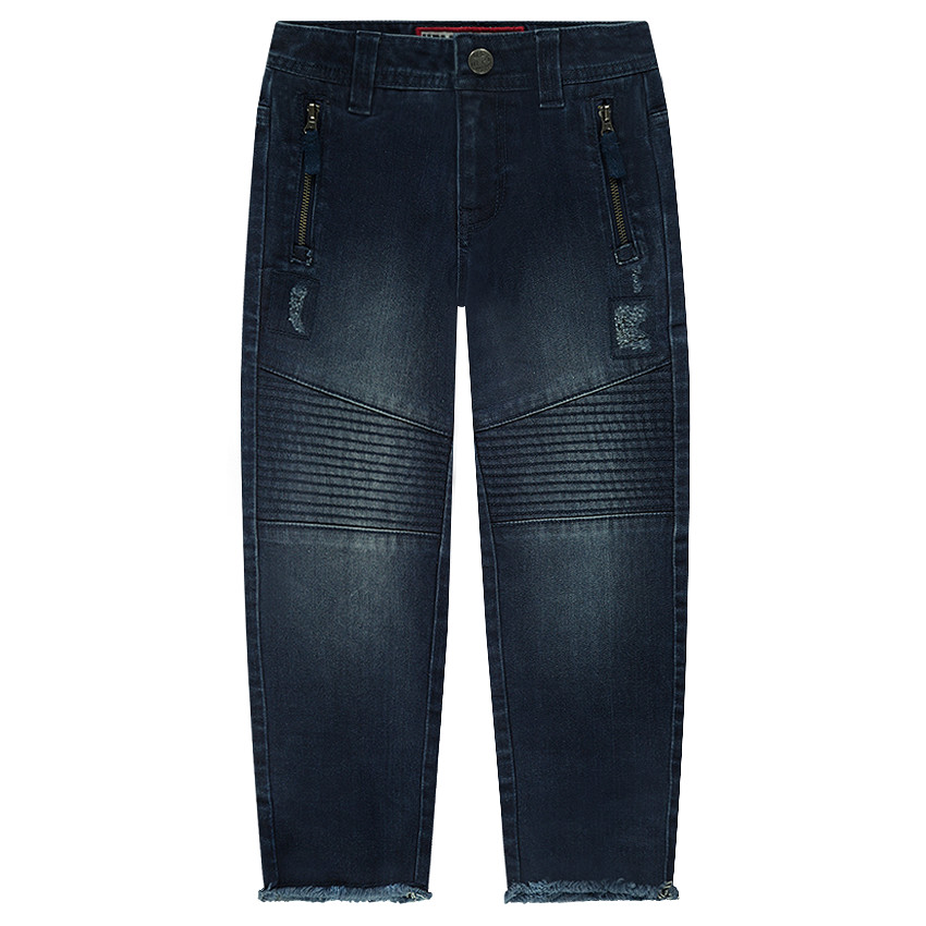 Jeans effet used fitté avec poches zippées 
