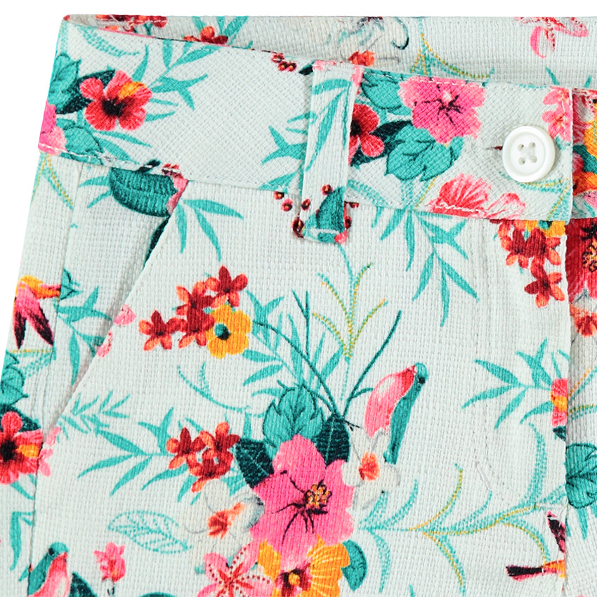 Short en coton natté avec fleurs imprimées esprit tropical 