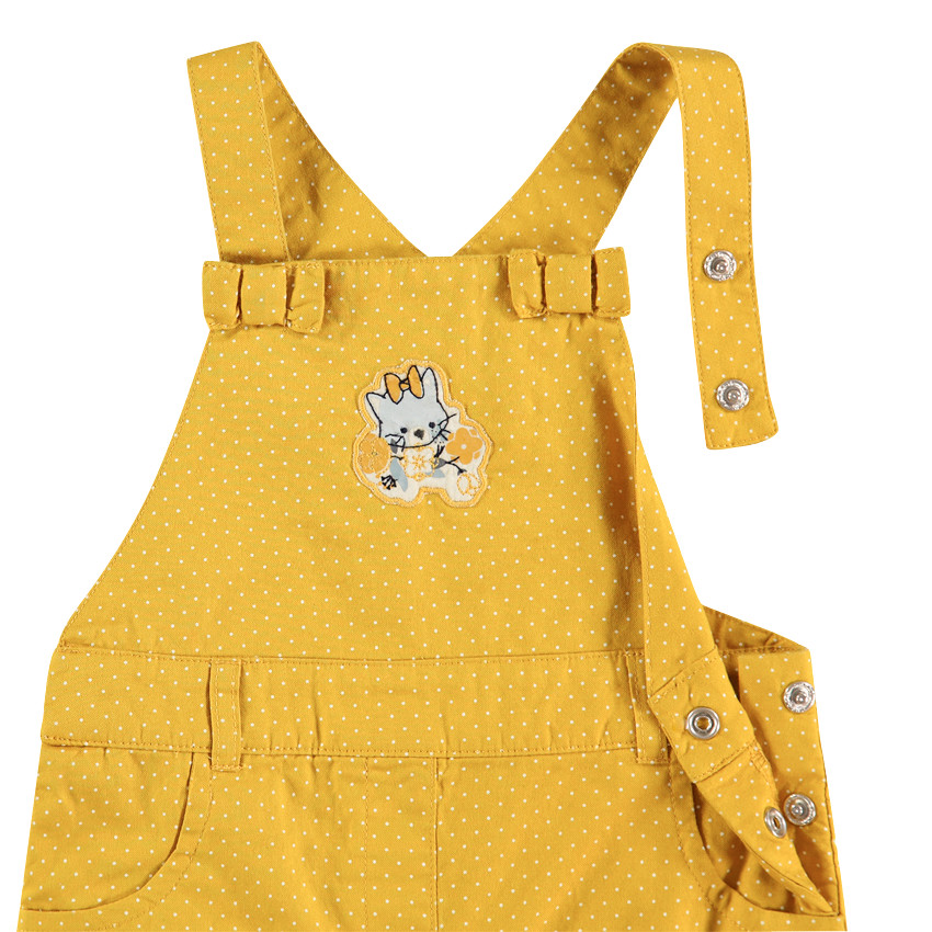 Salopette longue en coton avec pois imprimés et chat patché 