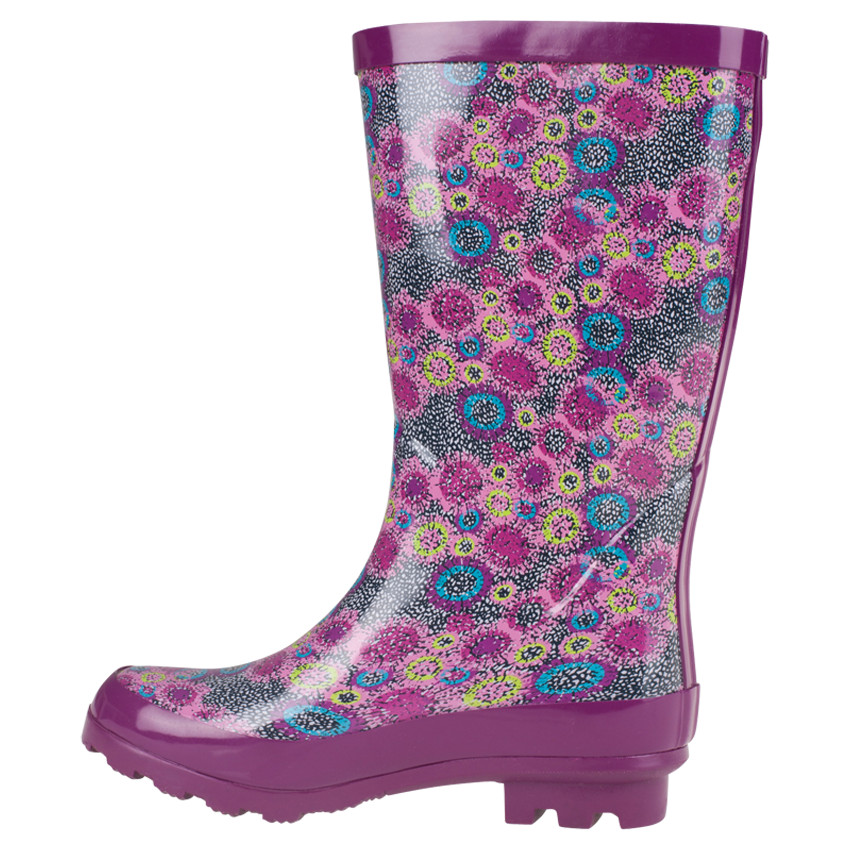 Bottes de pluie coloris prune imprimées fleuries 