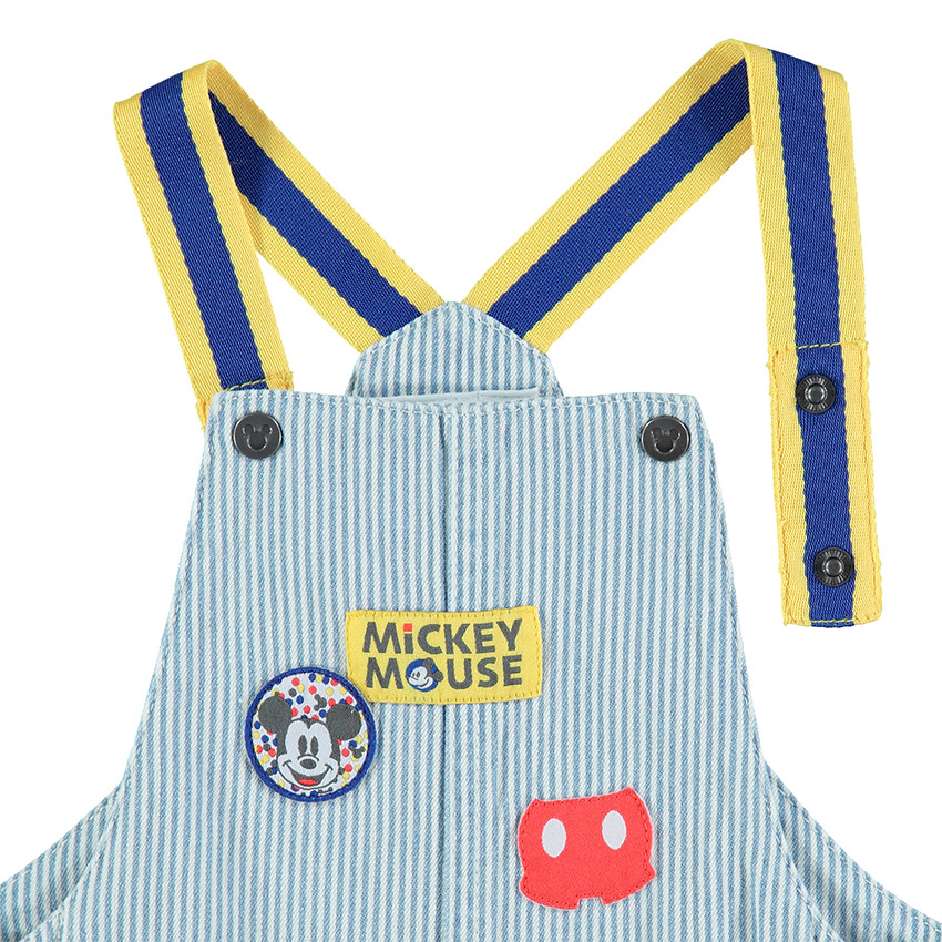 Salopette à fines rayures verticales et badges Mickey Disney 
