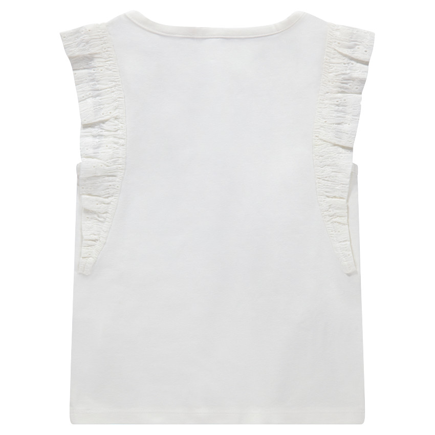 Tee-shirt manches courtes volantées avec fleurs printées et pompons 