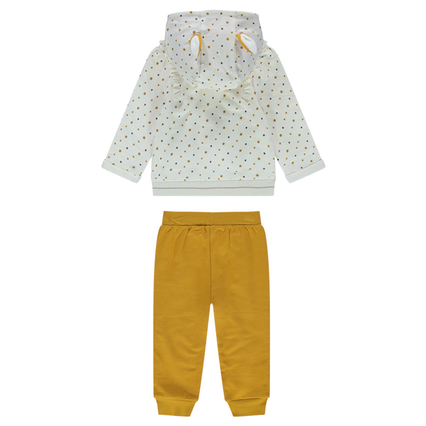 Jogging en molleton bicolore avec faon brodé sur le gilet et pantalon volanté 