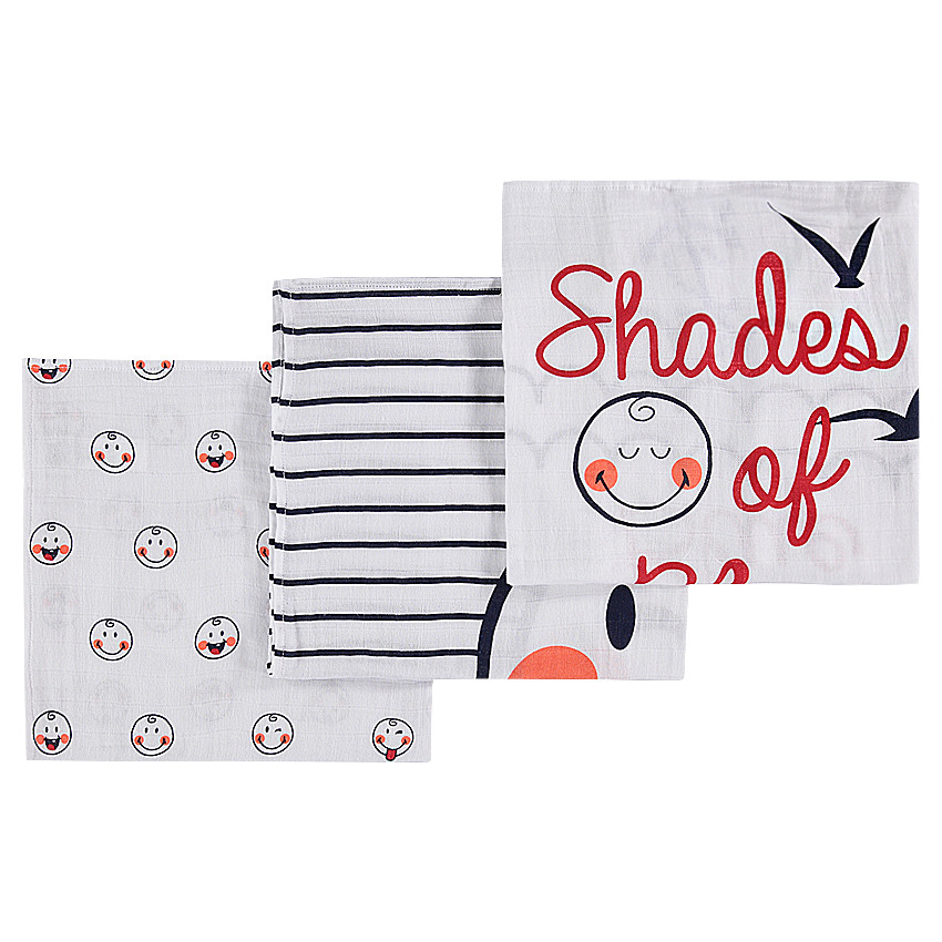 Set de 3 langes en tétra motif Smiley 