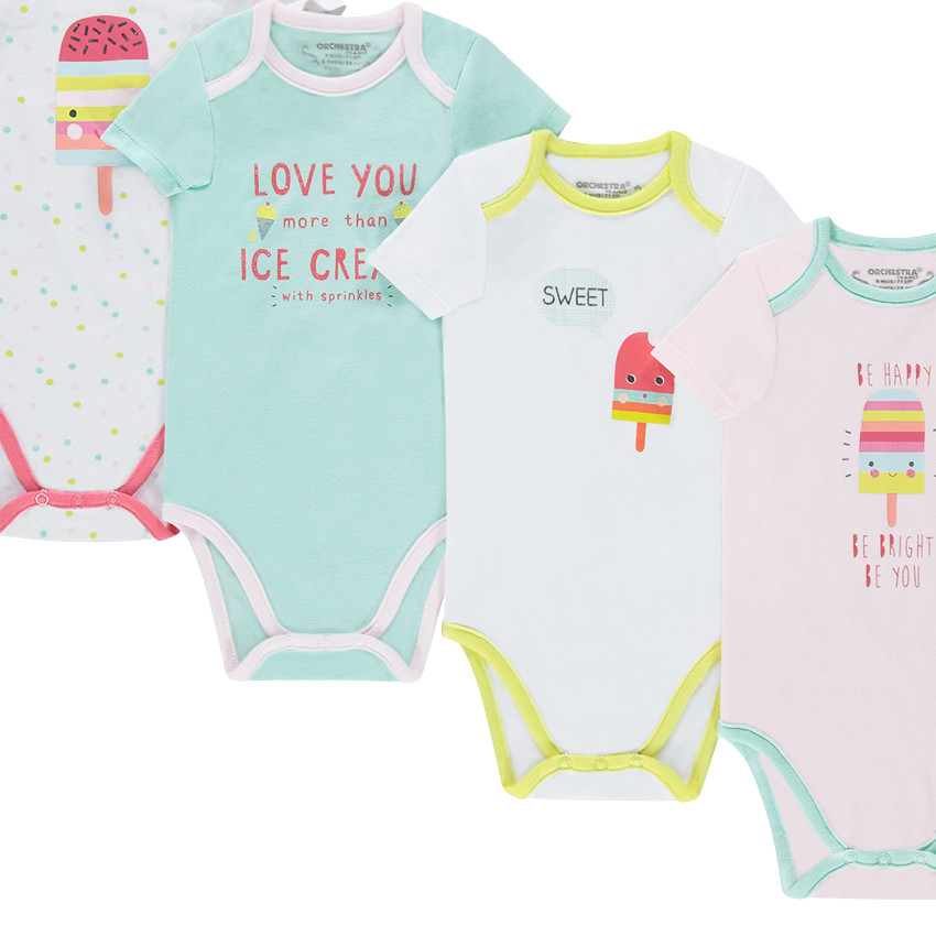 Lot de 7 bodies manches courtes en jersey avec glaces printées 