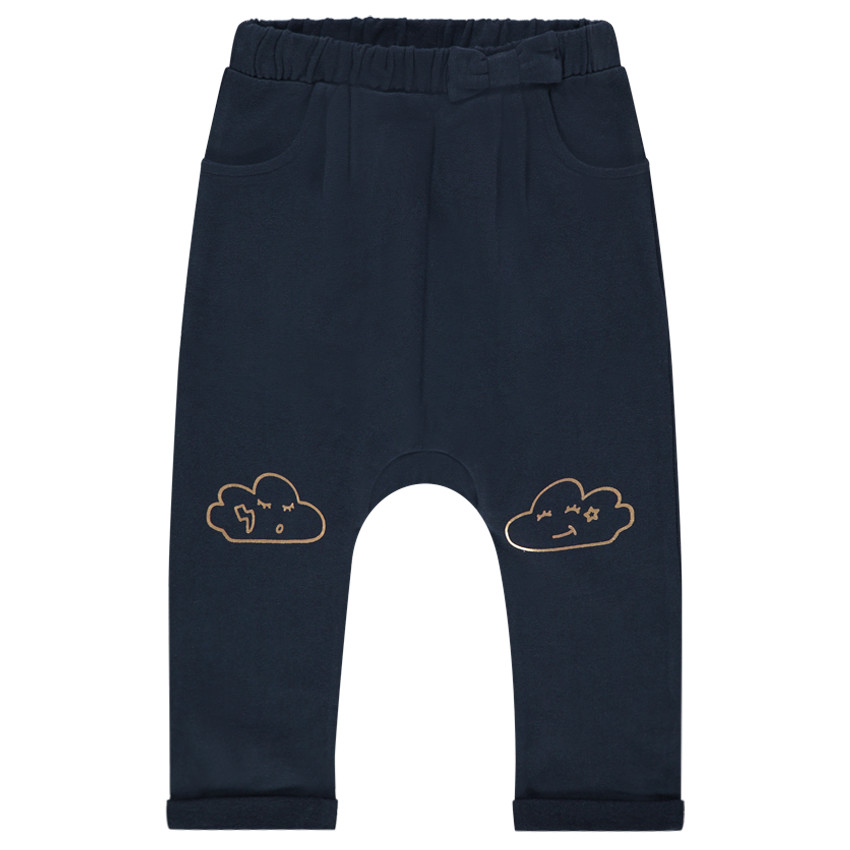 Pantalon de jogging en molleton uni avec nuage printé sur les genoux 